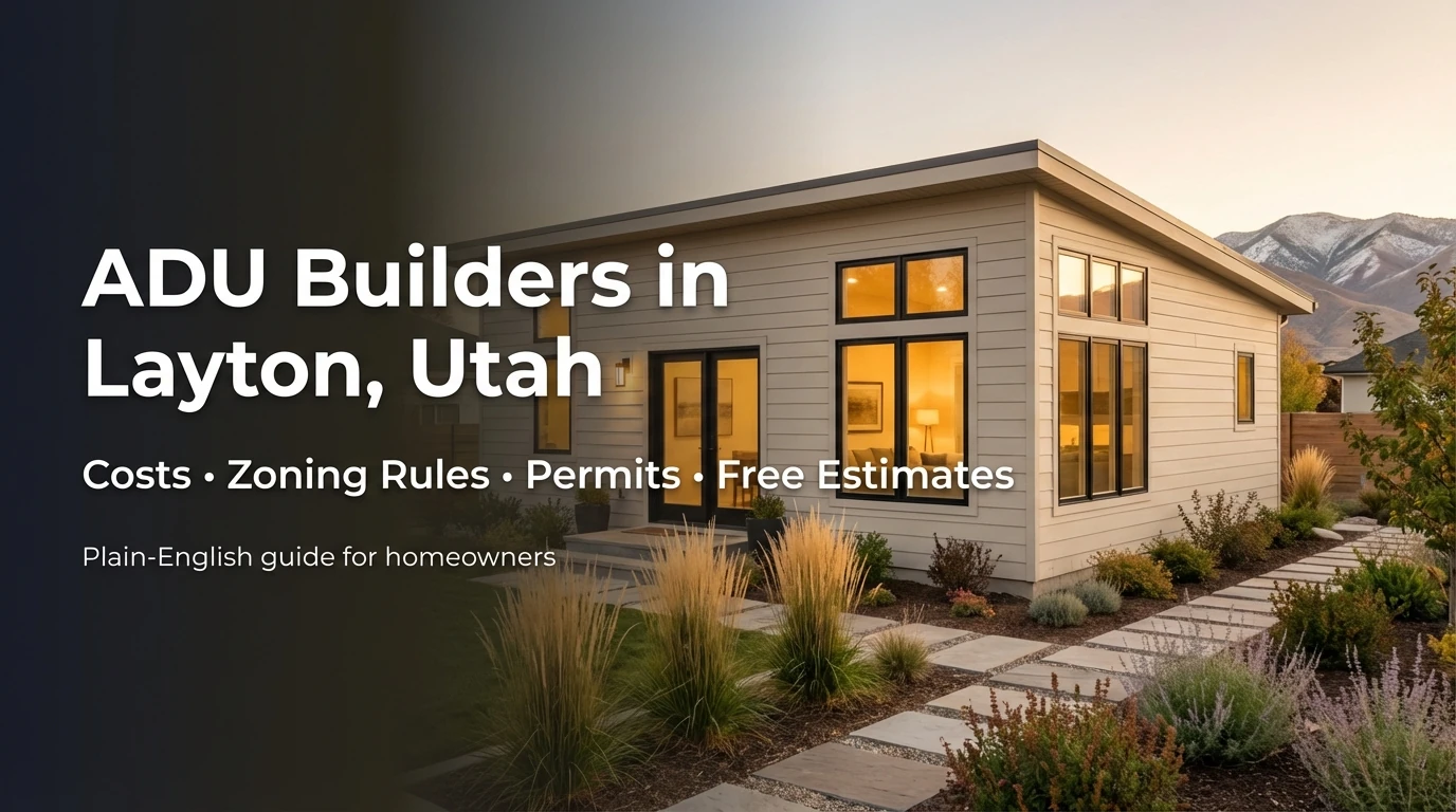 ADU builders in Layton Utah — modern accessory dwelling unit with Wasatch Mountains in background