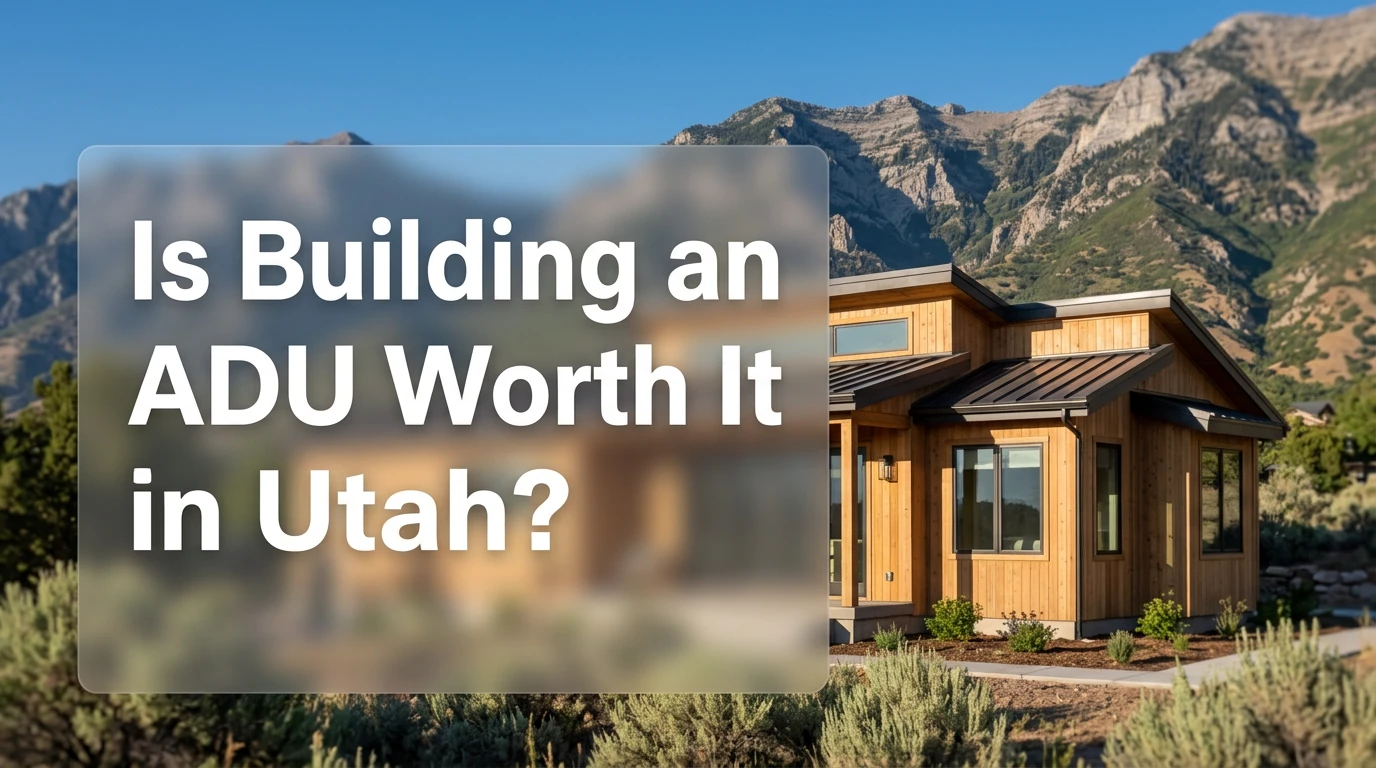 Is Building an ADU Worth It in Utah? — modern cedar-and-metal-roof ADU against Wasatch mountain backdrop, illustrating Utah ADU ROI and investment value