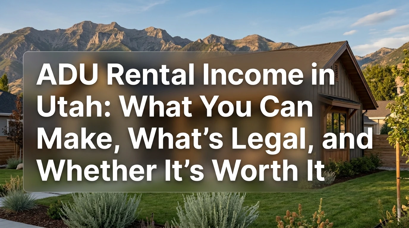 ADU Rental Income in Utah: What You Can Make, What's Legal, and Whether It's Worth It — modern Utah ADU cottage with Wasatch Mountain backdrop at golden hour, illustrating real rental income potential from a permitted accessory dwelling unit on the Wasatch Front
