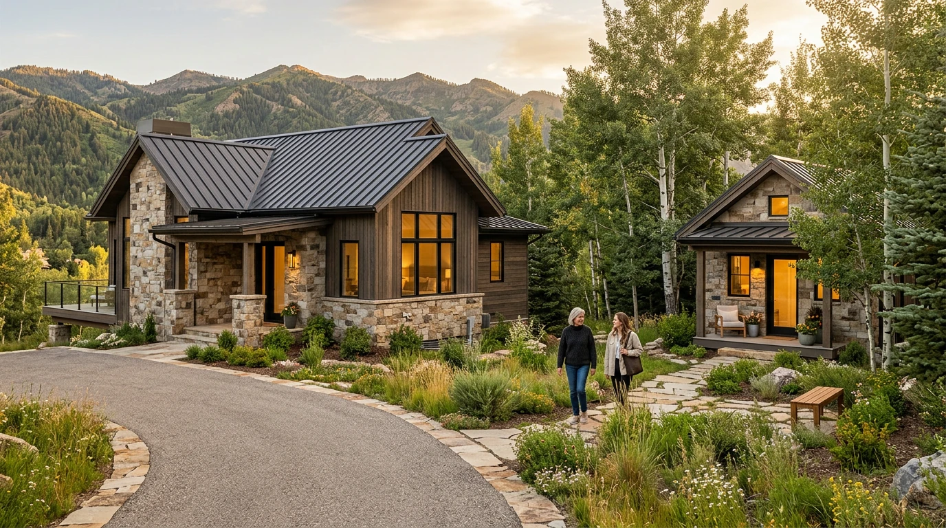 Park City Utah mountain neighborhood with main home and detached accessory apartment — example of an Accessory Apartment on a qualifying lot