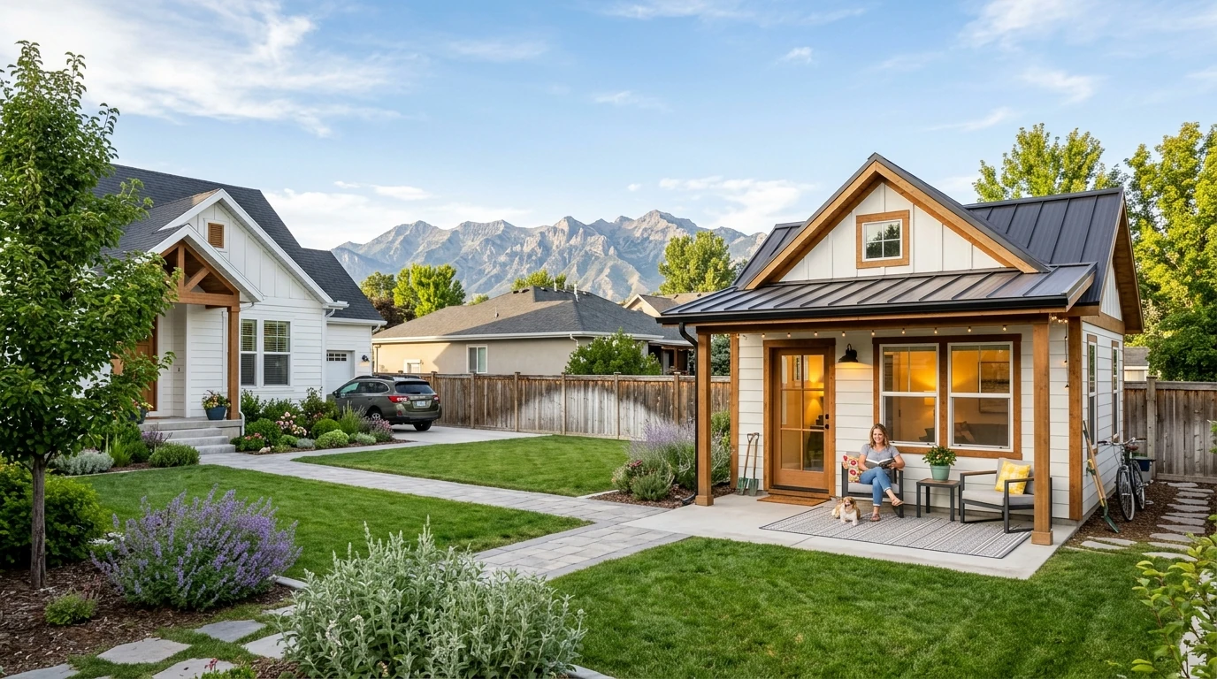 Detached backyard ADU cottage in a Utah County neighborhood with mountain views