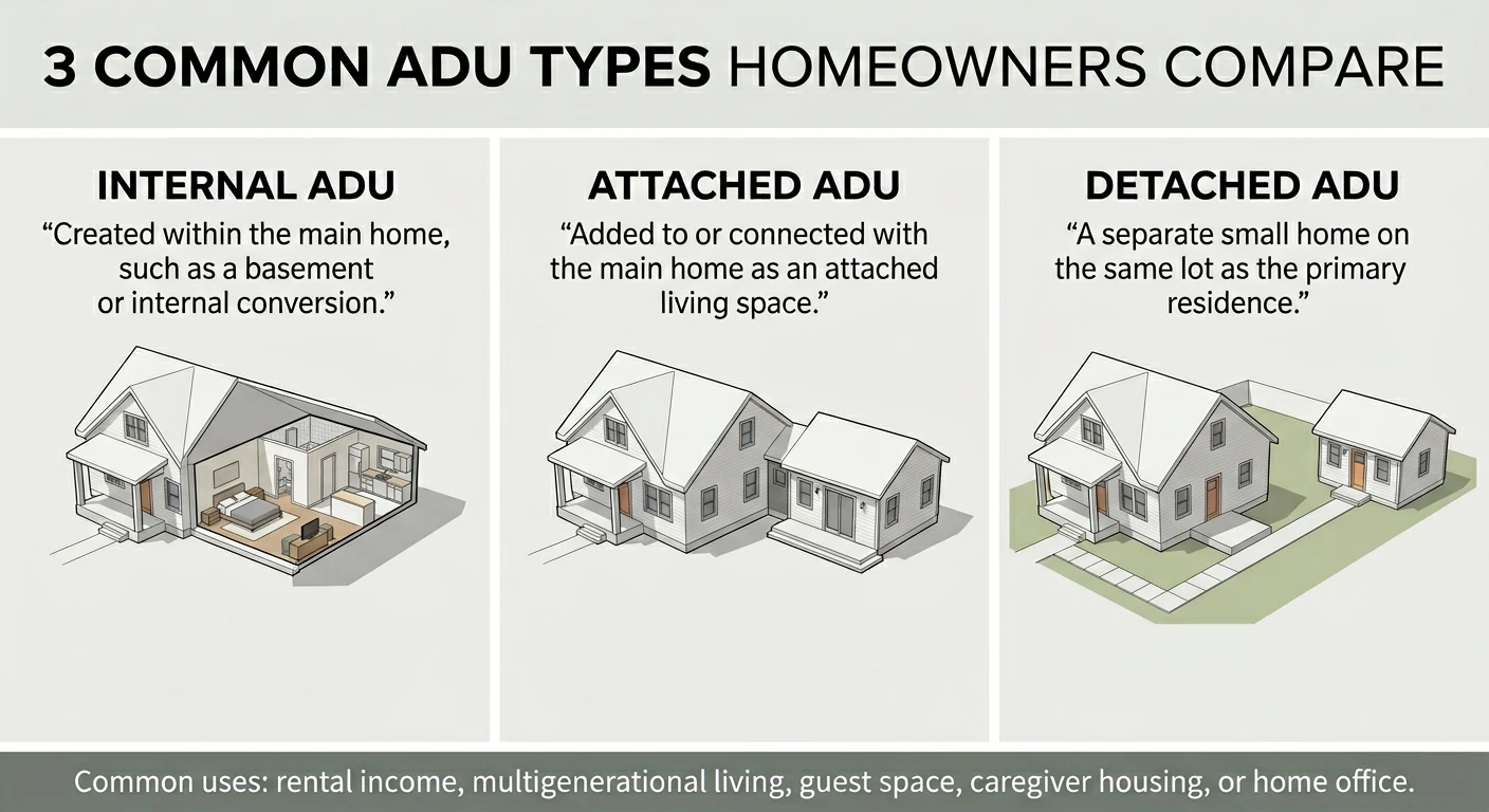 Diagram comparing internal and detached ADUs in Utah