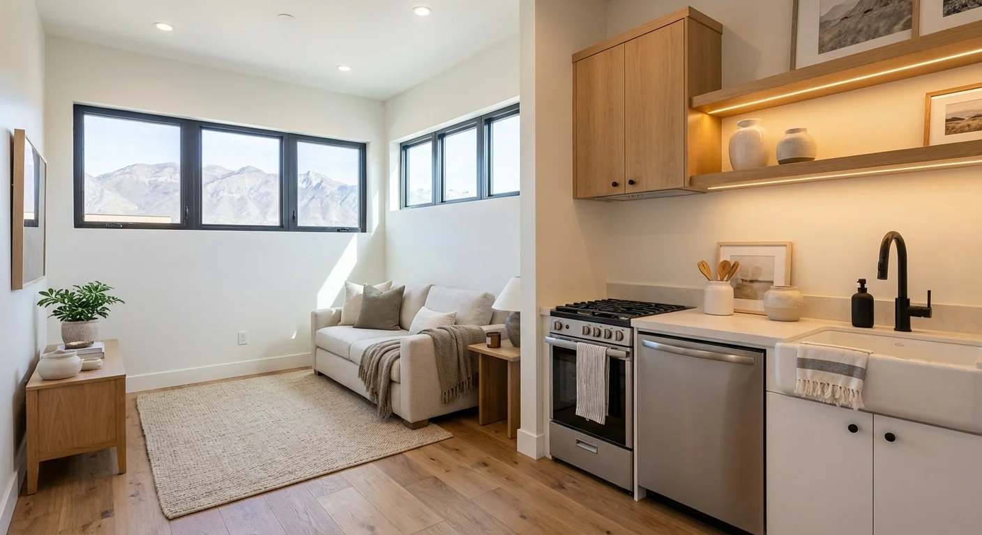 Mother-in-law suite interior Utah — aging-in-place design with accessible layout, lever handles, and curbless shower